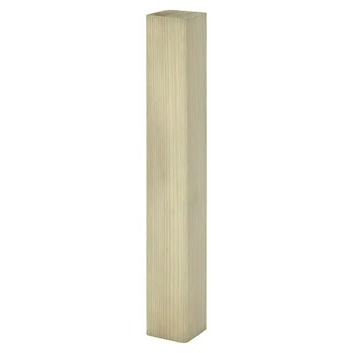 Kantholz - Durchmesser: 7 cm, 300 cm, Kiefer/Fichte, Kesseldruckimprägniert - Hellbeiger, rechteckiger Holzpfosten mit deutlicher Maserung, ideal für Bauprojekte und rustikale Dekorationen.