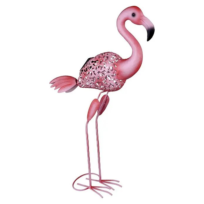 Globo Solar-Dekoleuchte Flamingo - 0,06 W, L x B x H: 340 x 160 x 740 mm, Pink, IP44 - Rosa Deko-Flamingo aus Metall für den Garten. Die filigrane Verarbeitung macht diesen Flamingo zu einem Blickfang.