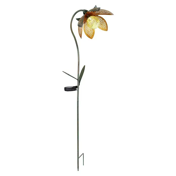 Globo Solar-Dekoleuchte - L x B x H: 25 x 15 x 90 cm, Grün, Gold, Amber, IP44 - Diese Gartenleuchte in Blumenform ist solarbetrieben und sorgt für stimmungsvolle Beleuchtung im Außenbereich. Sie ist aus Metall gefertigt und wetterfest.