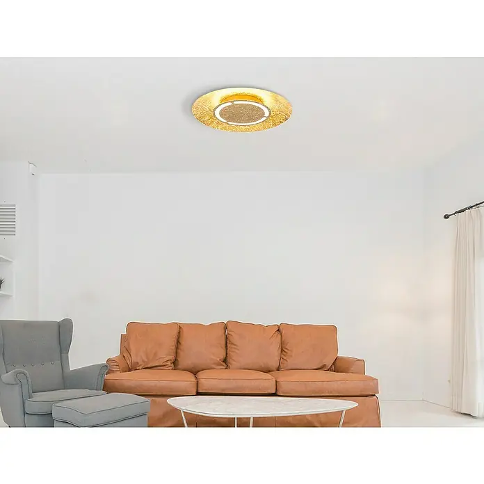 Globo LED-Deckenleuchte rund Tabea - 24 W, Ø x H: 500 mm x 8,5 cm, Gold - Runde Deckenleuchte in Goldoptik mit indirekter Beleuchtung und zentralem Lichtelement. Das elegante Design bereichert jeden Wohnraum.