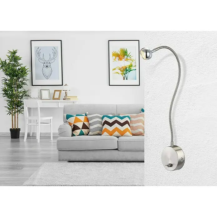 Globo Serpent LED-Wandleuchte - 3 W, Nickel matt, Warmweiß - Die Wandleuchte mit flexiblem Arm ist ideal zum Lesen oder als Akzentbeleuchtung im Wohnzimmer und bietet ein tolles Design.