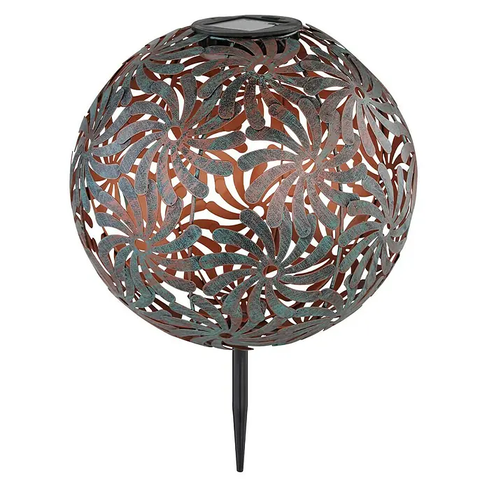 Solar-Dekoleuchte Kugel Blumen - 0,06 W, Gold, IP44 - Stimmungsvolle Solarleuchte in Kugelform mit filigranem Blütenmuster für Garten und Terrasse. Schafft eine warme Atmosphäre im Außenbereich.