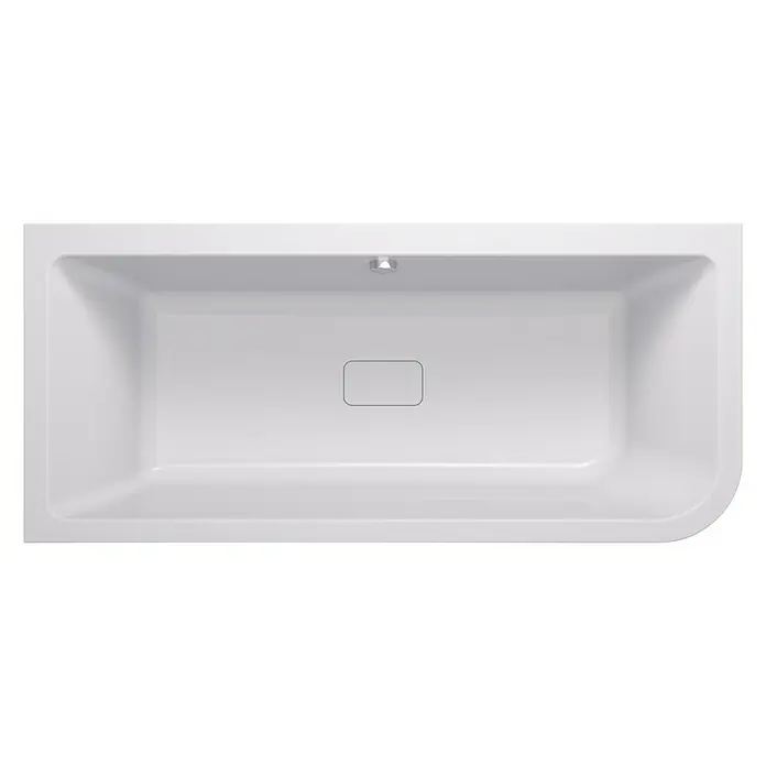 Camargue Freistehende Badewanne Buena Vista - 180 x 80 cm, Sanitäracryl, Weiß, Links - Draufsicht auf eine rechteckige Badewanne mit abgerundeter Ecke und integriertem Überlaufschutz. Das moderne Design zeichnet sich durch klare Linien aus.