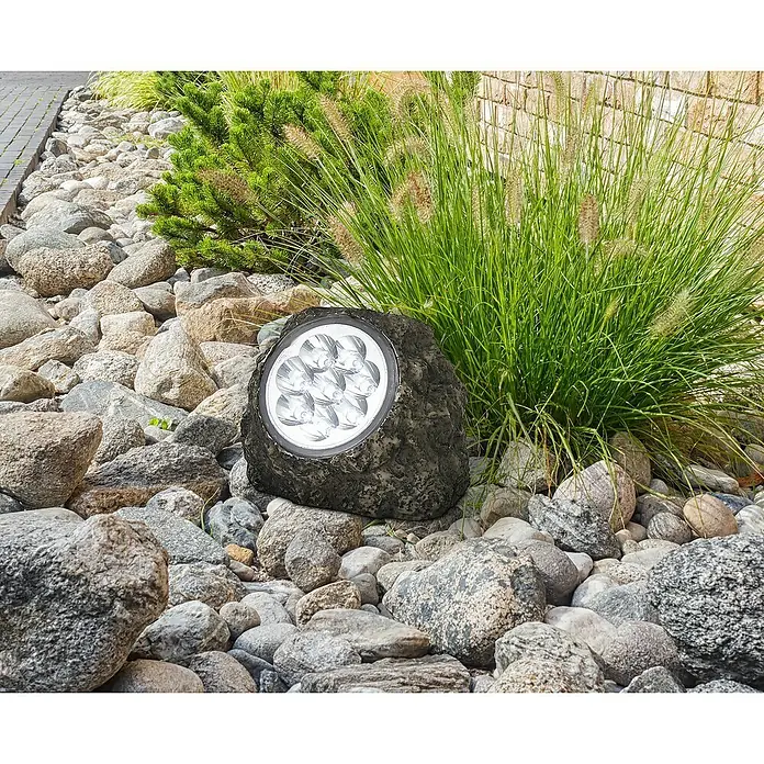 Globo Solar-Dekoleuchte Stein - L x B x H: 110 x 150 x 110 mm, Grau, IP44 - Die Gartenleuchte in Steinoptik fügt sich perfekt in die natürliche Umgebung ein und sorgt für stimmungsvolle Beleuchtung im Außenbereich.