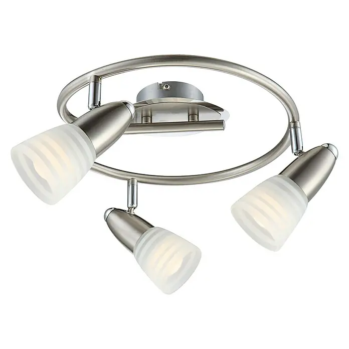 Globo Caleb LED-Wand- & Deckenstrahler - 12 W, Chrom, Opal, Warmweiß, 3 Stk. - Diese Deckenleuchte verfügt über drei verstellbare Spots und ein modernes Design in Silber. Ideal für Wohn- und Arbeitsbereiche.