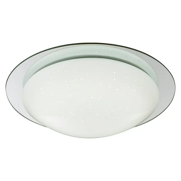 Lavida LED-Deckenleuchte rund Limena - 18 W, Ø x H: 380 mm x 10,5 cm, Weiß/Silber - Nahaufnahme einer modernen, runden Deckenleuchte mit Sternenmuster, ideal für stilvolle Raumbeleuchtung.
