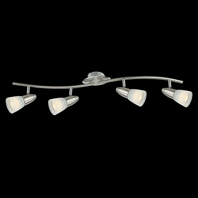 Globo Caleb LED-Wand- & Deckenstrahler - 12 W, Chrom, Opal, Warmweiß, 4 Stk. - Deckenleuchte mit vier Strahlern in Silber und Weiß.