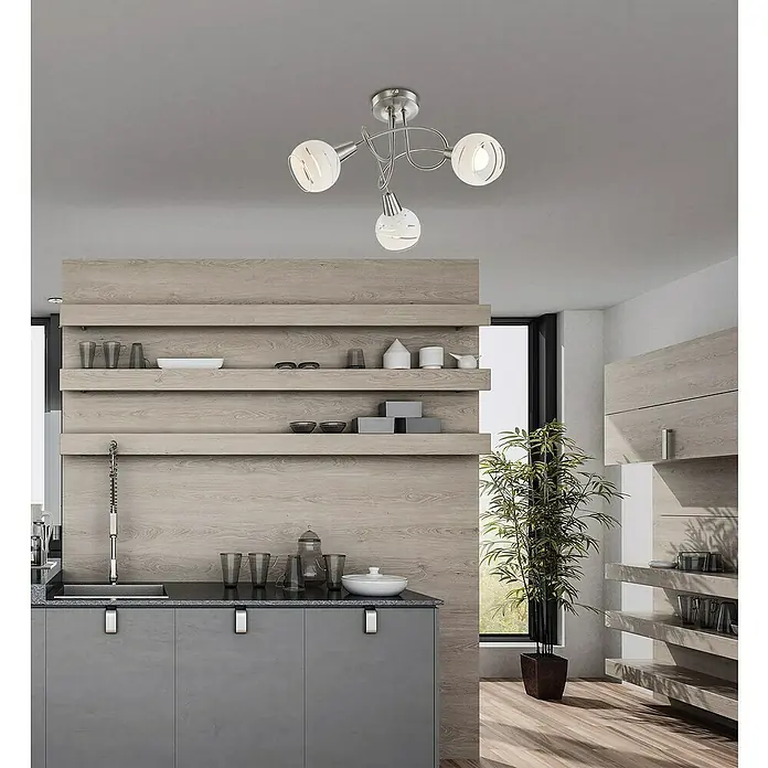 Globo Elliott Deckenstrahler - 12 W, Nickel matt, E14, 3 Stk. - Die Deckenleuchte mit ihren drei Lampenschirmen sorgt für eine angenehme Beleuchtung in jedem Raum. Ihr modernes Design fügt sich nahtlos ein.