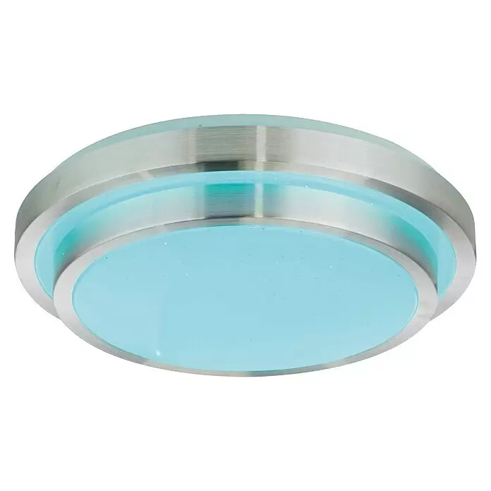 Lavida LED-Deckenleuchte rund Viano - 24 W, Ø x H: 410 mm x 10,5 cm, Weiß, Kaltweiß - Runde Deckenleuchte mit gebürstetem Silbergehäuse und hellblauem, glitzerndem Diffusor.