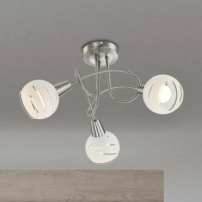 Globo Elliott Deckenstrahler - 12 W, Nickel matt, E14, 3 Stk. - Deckenleuchte mit drei Strahlern in Nickel-matt und weißen Glaskugeln mit Dekor. Die Lampe sorgt für angenehmes Licht im Raum.