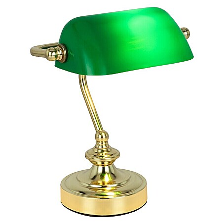 Globo Tischleuchte Bankerslamp (60 W, L x B x H: 25 x 19 x 36 cm, Messing, Grün, E27)