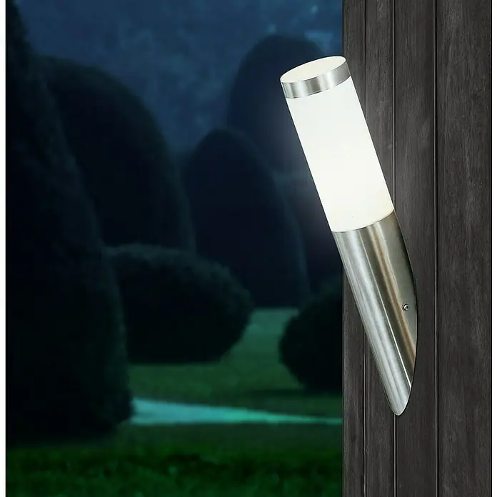 Globo Boston Aplique exterior - 8,5 W, 7,6 x 7,6 x 40 cm, Plata, IP44 - La lámpara de pared moderna de acero inoxidable proporciona iluminación elegante para exteriores. Ideal para caminos de jardín y patios.