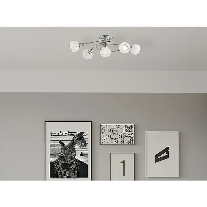Globo Elliott Deckenstrahler - 20 W, L x B x H: 62,5 x 37 x 21 cm, Nickel matt, Klar/satiniert, E14, 5 Stk. - Deckenleuchte mit sechs Lichtpunkten und modernem Design, ideal für stilvolle Innenräume.