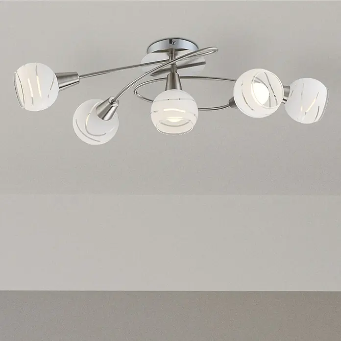 Globo Elliott Deckenstrahler - 20 W, L x B x H: 62,5 x 37 x 21 cm, Nickel matt, Klar/satiniert, E14, 5 Stk. - Deckenleuchte mit fünf Leuchten und kugelförmigen Lampenschirmen für eine moderne Beleuchtung im Raum.