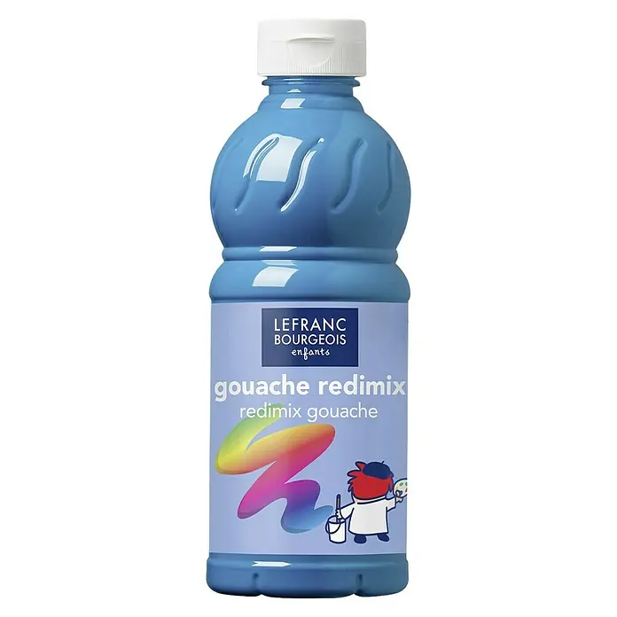 Lefranc & Bourgeois Gouachefarbe Redimix - Türkisblau, 500 ml, Flasche - Eine Flasche Lefranc Bourgeois Gouache Redimix Kinderfarbe in einem satten Blauton, ideal für junge Künstler. Die Farbe verspricht leuchtende Ergebnisse.