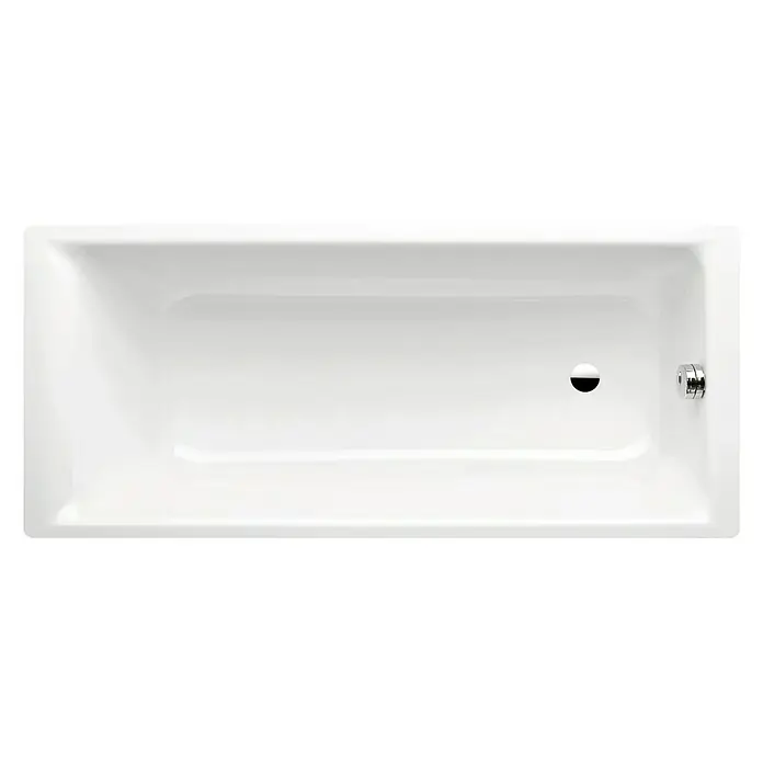 Kaldewei Badewanne Puro Star 691 - 170 x 80 cm, Stahl-Email, Alpinweiß - Detaillierte Ansicht einer modernen, rechteckigen Badewanne in Weiß, die durch ihr schlichtes Design und die glänzende Oberfläche besticht.