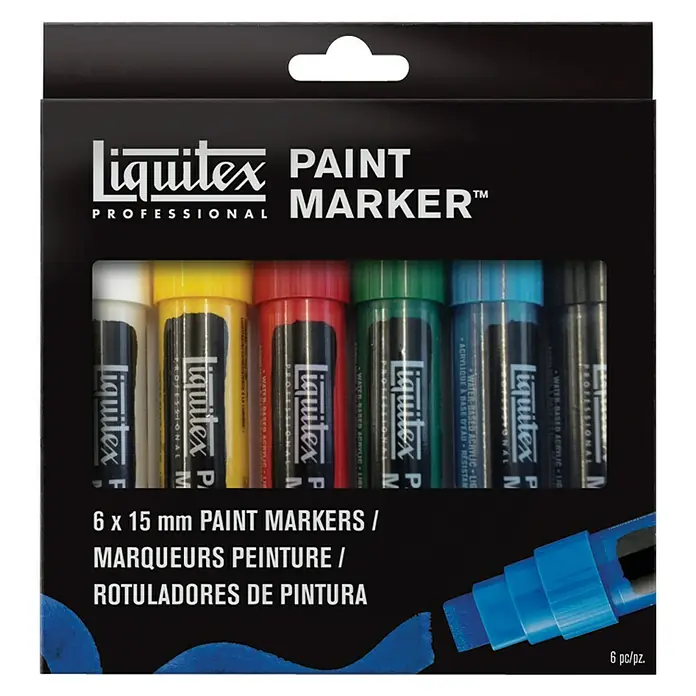 Liquitex Professional Marker-Set Paint Marker - 6 Stk., Mehrfarbig, 15 mm - Liquitex Professional Paint Marker Set mit 6 Farben und 15 mm Spitze. Ideal für Künstler und Hobbybastler.