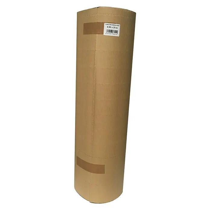 Cartón para pintor Ondas - L x An: 25 m x 90 cm - Rollo de cartón ondulado de 0,90 x 25 m, ideal para embalar y proteger objetos delicados. Material marrón y resistente para usos versátiles.