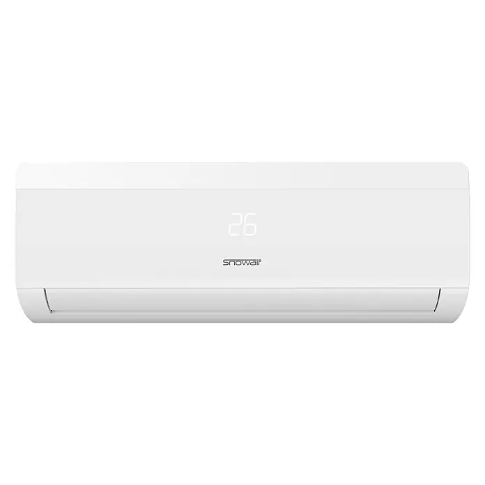 Snowair Aire acondicionado Inverter Vela 2x1 - 2.600 W, 2.800 W, 18 m² - 23 m², Blanco - Primer plano de un aire acondicionado Snowair blanco con pantalla digital de temperatura.
