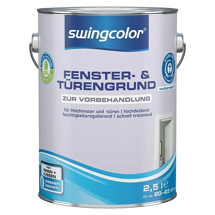 swingcolor Grundierung Fenster- & Türengrund - Weiß, 2,5 l - Dose Fenster- & Türengrundierung von Swingcolor für den Innen- und Außenbereich. Wasserbasierte Vorbehandlung für Holzfenster und -türen.