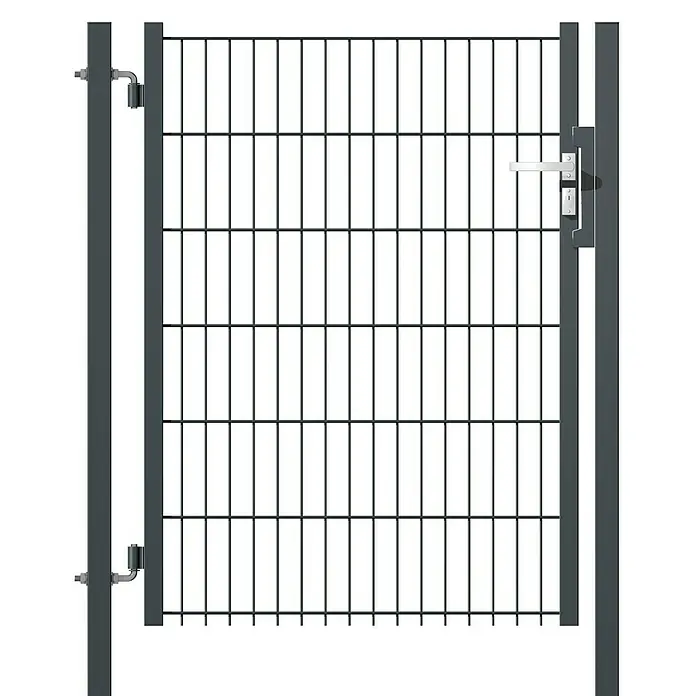 Hadra Zauntor - 100 x 83 cm, Anthrazit, Stahl - Ein graues Doppeltor aus Metall mit einem Griff, ideal für den Einsatz im Garten oder als Grundstückseingang. Robust und langlebig.