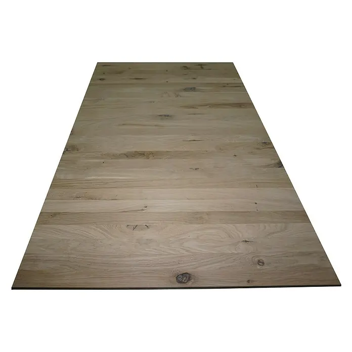 Exclusivholz Tablero de madera laminada - Roble, Nivel de calidad del tablero de madera laminada: B/C, 800 x 600 x 20 mm - Un tablero rectangular de madera clara con vetas y nudos visibles, que ofrece una estética natural y rústica para cualquier diseño.