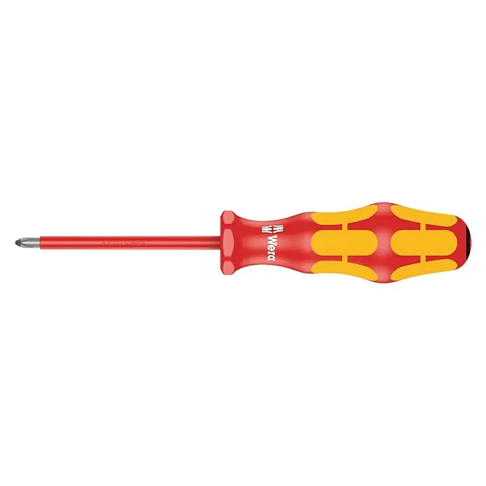 Wera Kraftform Plus VDE Schraubendreher VDE 165 i - PZ 1, 80 mm - Roter Wera Phillips Schraubendreher mit gelben Akzenten am ergonomischen Griff. Ideal für präzise Schraubarbeiten.