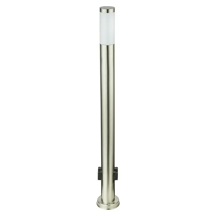 Globo Boston Lámpara de pie para exterior - 60 W, Color del marco: Plata, Sin bombillas - Lámpara de acero inoxidable con pantalla cilíndrica que emite luz suave y difusa, ideal para iluminación ambiental exterior.