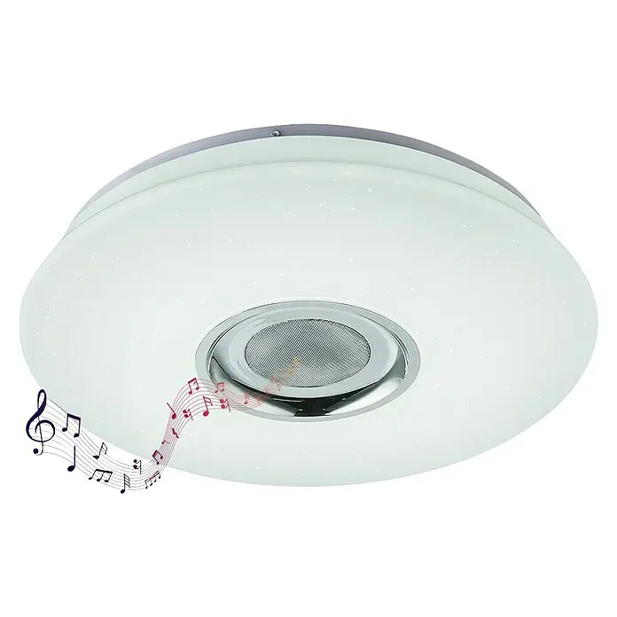 Globo LED-Deckenleuchte Nicole - 18 W, Opal, Weiß, Tageslichtweiß - Deckenleuchte mit integriertem Lautsprecher und Musiknoten als Dekoration, ideal für ein modernes Zuhause mit Musikfunktion.