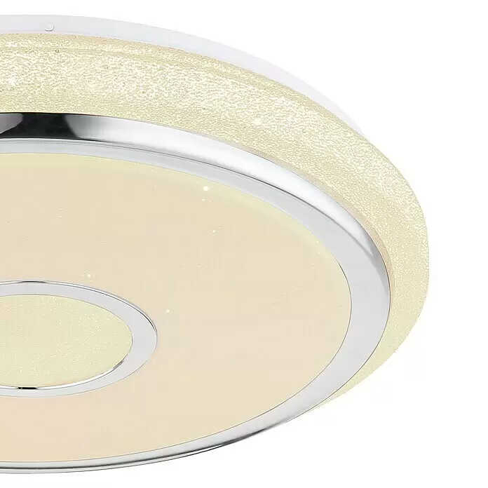 Globo LED-Deckenleuchte rund Dani - 40 W, Ø x H: 50 x 9 cm, Weiß/Verchromt, Mehrfarbig - Runde Deckenleuchte mit beleuchtetem, texturiertem Außenring und glatter Innenfläche, verziert mit Chromdetails.