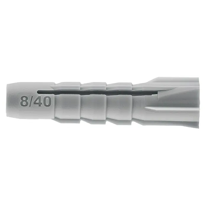 Stabilit Universal-Kragendübel - Durchmesser Dübel: 5 mm, Länge Dübel: 25 mm, 100 Stk. - Nahaufnahme eines weißen Fischer Dübel UX 8/40, ein vielseitiger Universaldübel, geeignet für verschiedene Baustoffe und Befestigungen.