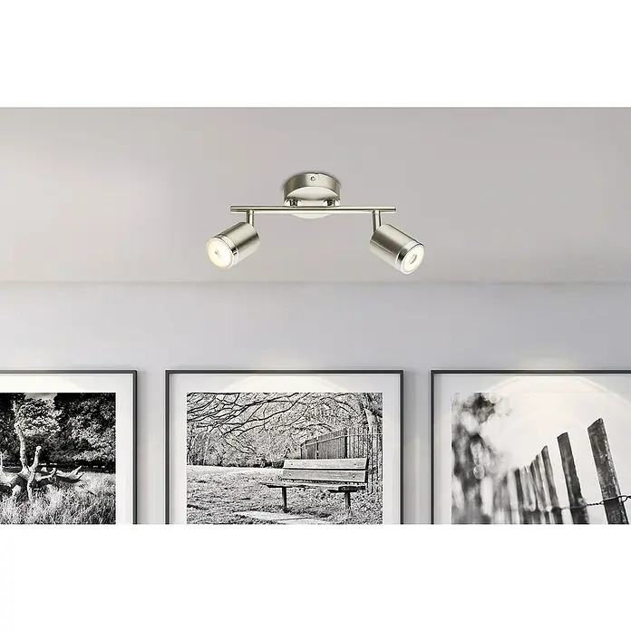 Tween Light Regleta LED Star - 10 W, Níquel mate, Blanco cálido, 2 ud. - Lámpara de techo con dos focos plateados, que ofrece un diseño moderno y luz brillante, ideal para espacios con acentos elegantes.