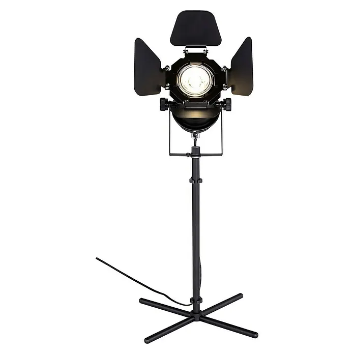 Globo Tischleuchte Egon - L x B x H: 27,5 x 24 x 44 cm, Schwarz, GU10 - Das Produkt ist eine Studiolampe mit verstellbaren Abschirmklappen und Stativ, ideal für professionelle Beleuchtung bei Foto- und Videoaufnahmen.