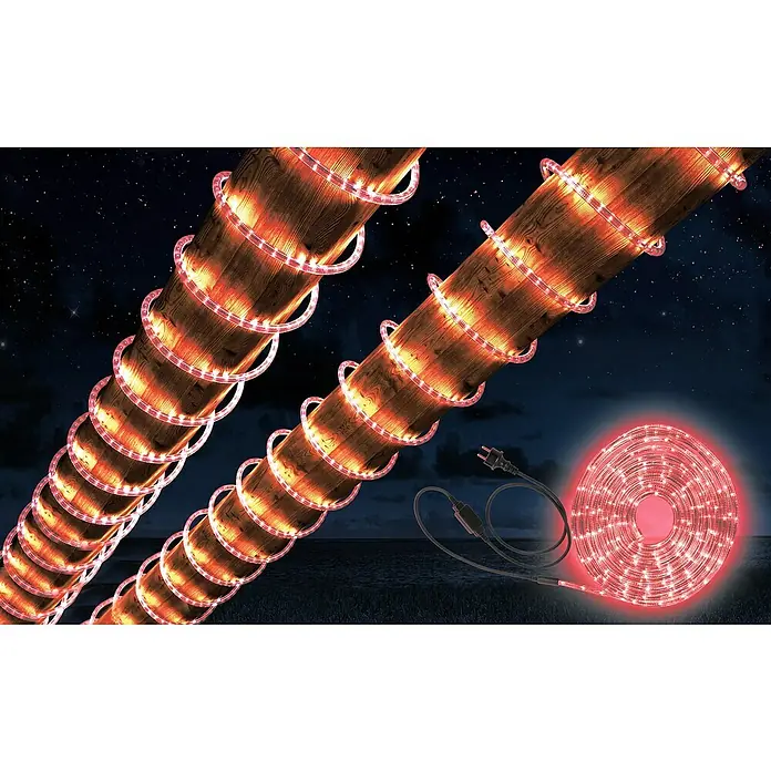 Globo Tira de luces LED - Largo: 9 m, Color de luz: Rojo, 12,96 W, 130 lm - Luces LED decorativas enrolladas alrededor de troncos de árboles y mostradas como un rollo, perfecto para exteriores.