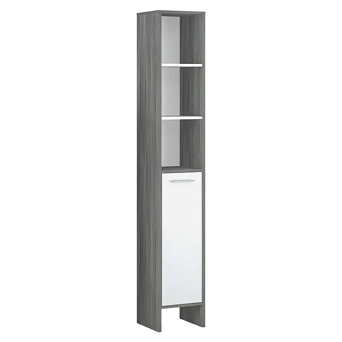 Astor Oslo Hochschrank - B x T x H: 33 x 28 x 195,5 cm, Grafit, Weiß - Ein schlanker Hochschrank in Grau und Weiß mit Regalen und einer Tür für zusätzlichen Stauraum. Praktisches Möbelstück für jedes Zuhause.