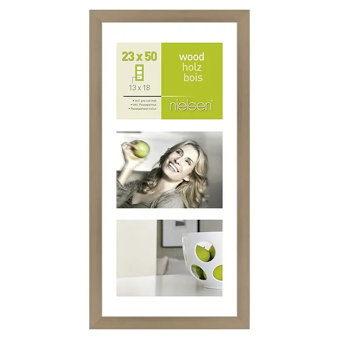 Nielsen Collagerahmen Apollo - Anzahl Fotoplatzhalter: 3 Stk., Alt-Silber, Glas - Ein Nielsen-Fotorahmen für drei Fotos in den Größen 23x50 cm, 13x18 cm mit Passepartout, ideal für eine stilvolle Wanddekoration.