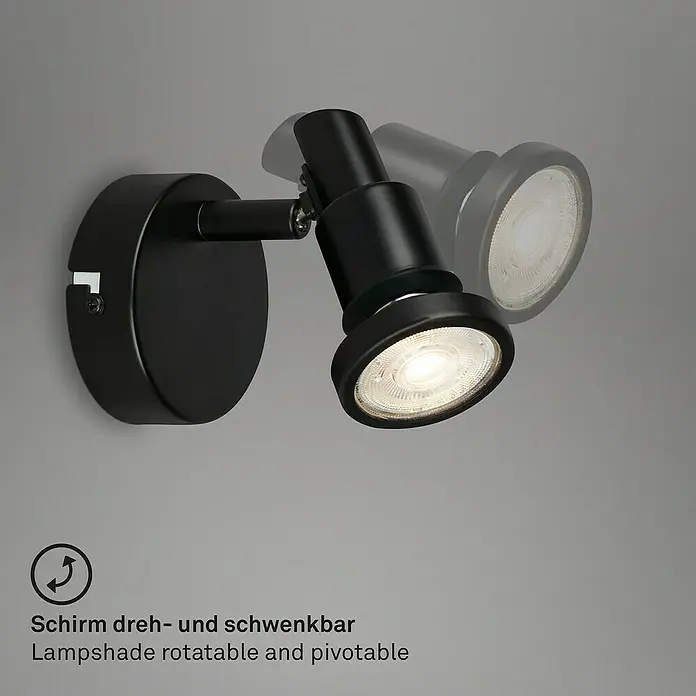 Briloner LED-Deckenstrahler - 4,8 W, L x B x H: 8 x 8 x 10,6 cm, Schwarz, Warmweiß, 1 Stk. - Schwarze, dreh- und schwenkbare Wandleuchte für flexible Beleuchtung im Raum.