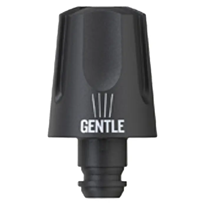 Nilfisk Click & Clean Boquilla de alta presión - Específico para: Nilfisk Core 130, 140 y 150 - Primer plano de una boquilla de pulverización negra "Gentle" para riego, ideal para jardinería suave y cuidado delicado de plantas.