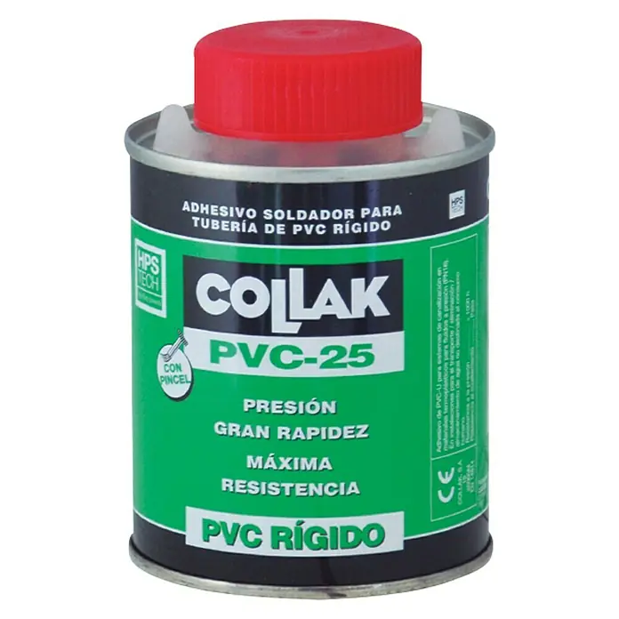Collak Adhesivo PVC 25 - 0,25 l - Primer plano del adhesivo Collak PVC-25, ideal para soldar tuberías rígidas de PVC y garantizar la máxima resistencia.