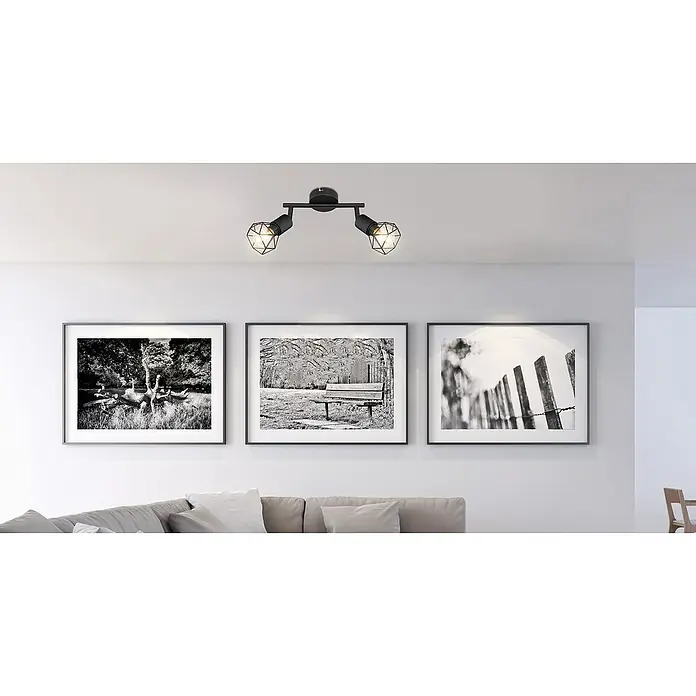 Globo Xara I Deckenstrahler - 40 W, B x H: 8 x 18 cm, E14, 2 Stk. - Deckenleuchte mit zwei schwarzen, geometrischen Lampenschirmen, die ein modernes Ambiente erzeugen. Perfekt für stilvolle Innenräume.