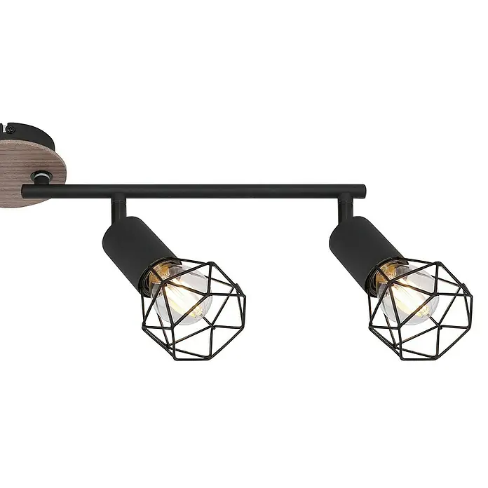 Globo Xara I Deckenstrahler - 40 W, B x H: 8 x 19,5 cm, E14, 4 Stk. - Moderne Deckenleuchte mit zwei schwarzen Lampenschirmen und dekorativen Drahtgestellen für ein stilvolles Ambiente.