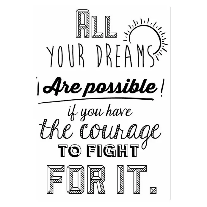 Vinilo de pared All your dreams - 48 x 68 cm, Negro, Plástico - Póster motivacional que dice: "Todos tus sueños son posibles si tienes el coraje de luchar por ellos", para inspirarte y motivarte.