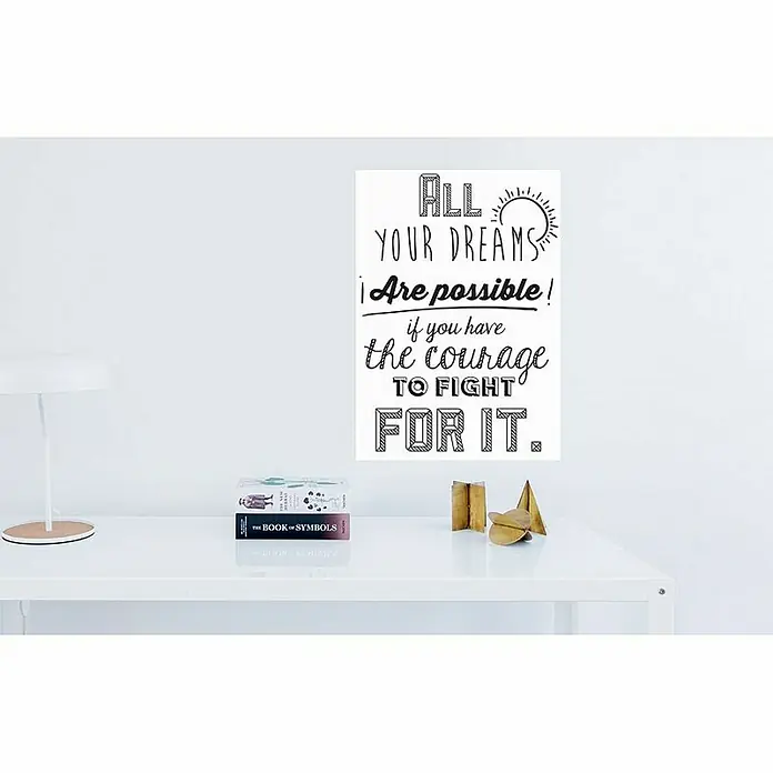 Vinilo de pared All your dreams - 48 x 68 cm, Negro, Plástico - Adhesivo de pared con la cita inspiradora "All your dreams are possible if you have the courage to fight for it" para vibraciones positivas.