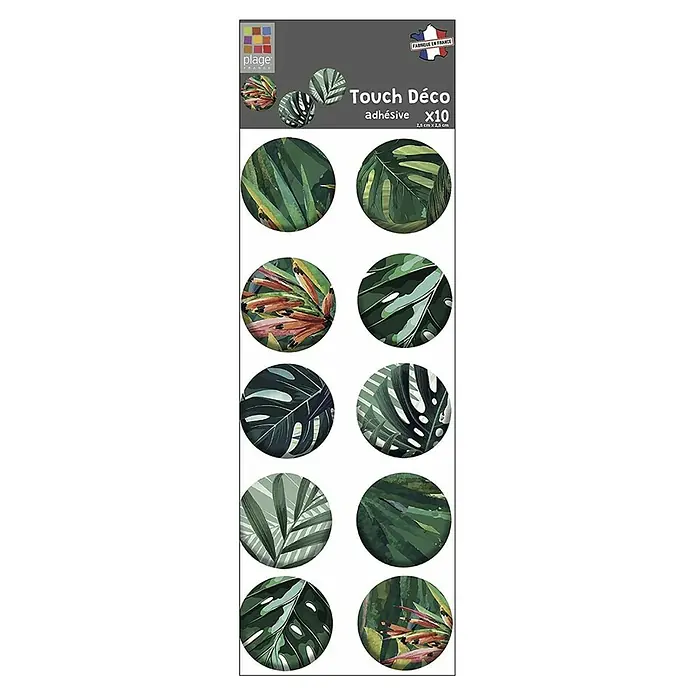 Vinilo de pared 3D Montsera - Plástico - Imagen del producto de las pegatinas de pared autoadhesivas "Touch Déco" con motivos de plantas tropicales, juego de 10, para decorar espacios habitables.