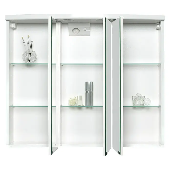Sieper LED-Spiegelschrank AnconaB x H: 82,5 x 69,1 cm, Holz, Weiß - Weißer Spiegelschrank mit mehreren Glasböden zur Aufbewahrung von Badartikeln und Kosmetika.