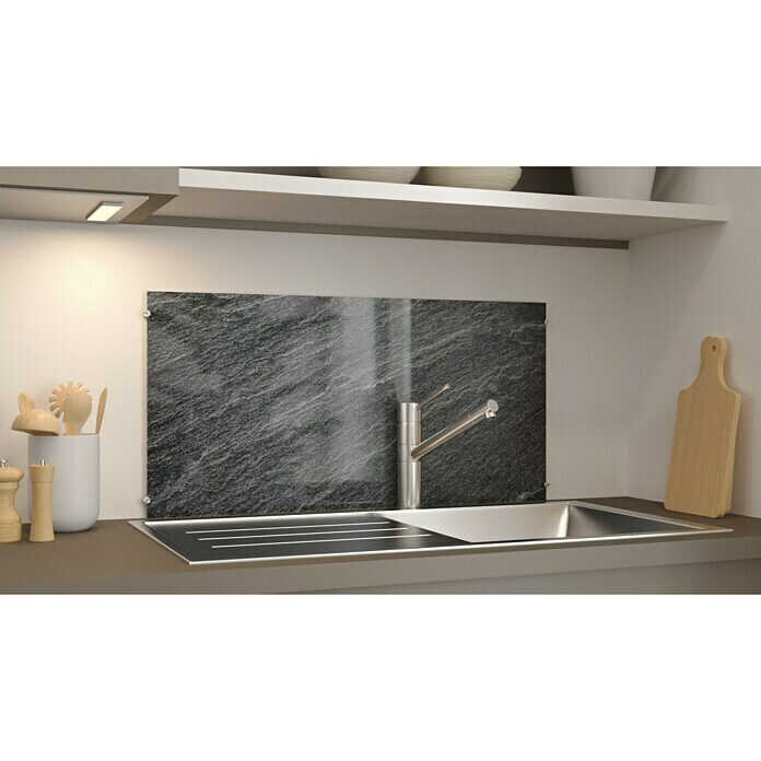 CUCINE Küchenrückwand (Schiefer, 80 x 40 cm, Stärke: 6 mm, Einscheibensicherheitsglas (ESG))