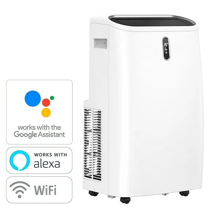 Voltomat Aire acondicionado portátil Local Hielón - 4.600 W, Tamaño de la estancia: 46 m², Blanco/Negro - Imagen de un aire acondicionado portátil, compatible con Google Assistant, Alexa y WiFi.