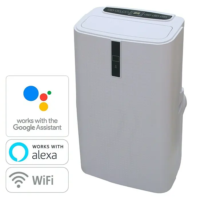 Voltomat Aire acondicionado portátil Eurus - 3.500 W, Tamaño de la estancia: 35 m², Blanco - Acondicionador de aire portátil blanco con Google Assistant, Alexa y función WiFi para un hogar inteligente.
