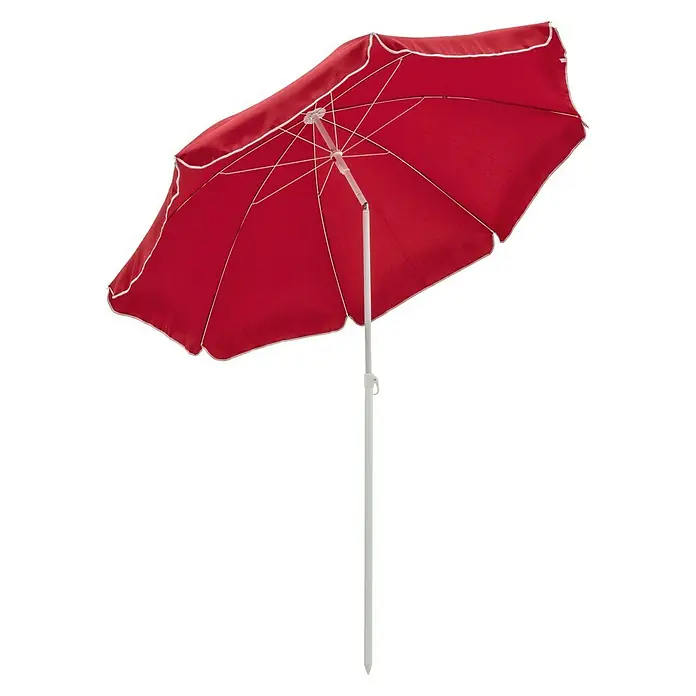 Sunfun Balkonschirm rund Provence II - Chili, Durchmesser Bespannung: 200 cm - Sonnenschirm in Rot mit weißem Rand, ideal für Strand oder Garten. Bietet Schutz vor Sonne mit seinem robusten Design und einfacher Handhabung.
