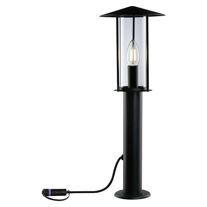 Paulmann Plug & Shine Aplique para exterior LED - 10 W, Blanco cálido, IP44 - Una elegante lámpara de exterior negra con cristal transparente y una bombilla decorativa, ideal para jardines o patios.